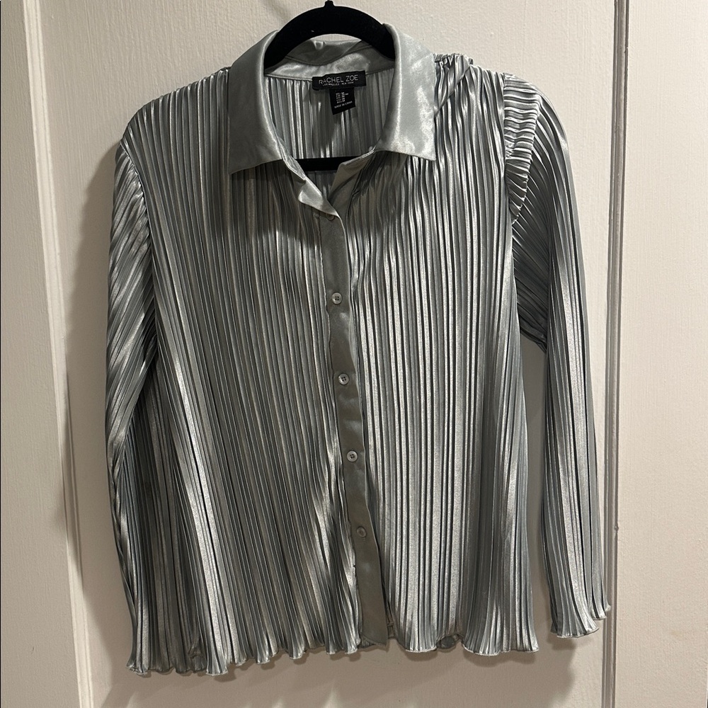 Rachel Zoe Baby blue pleated button down top